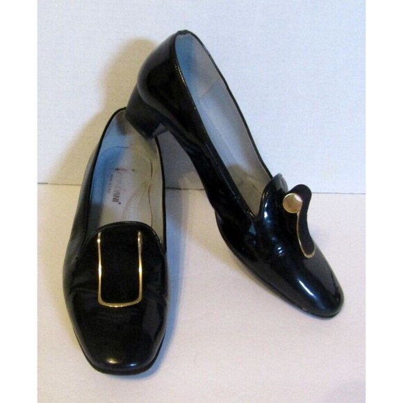 Emma Viani Loafers Italian Made Black Patent Leather Heels Shoes Eur 39 US 8 - Picture 2 of 9